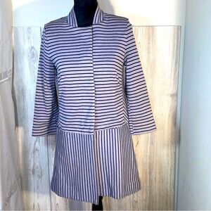 CAbi Gray Blue Dappled Striped Collarless Car Coat Style 5474 Women's Size Small